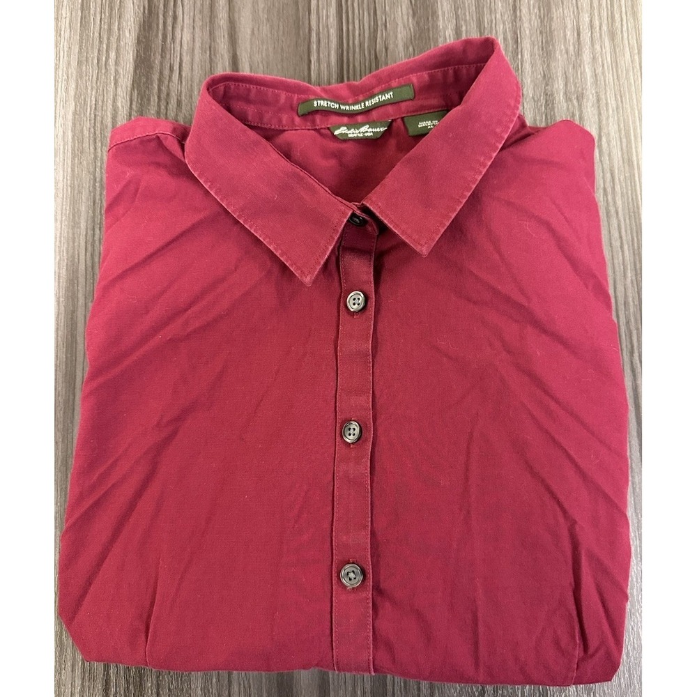 Eddie Bauer Women's Long Sleeve Red Stretch Wrinkle Resistant Button Up Shirt XL